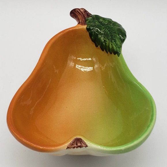 Portuguese Vintage Majolica Ceramic Green to Red Pear Shaped Bowl or Dish - Picture 2 of 13